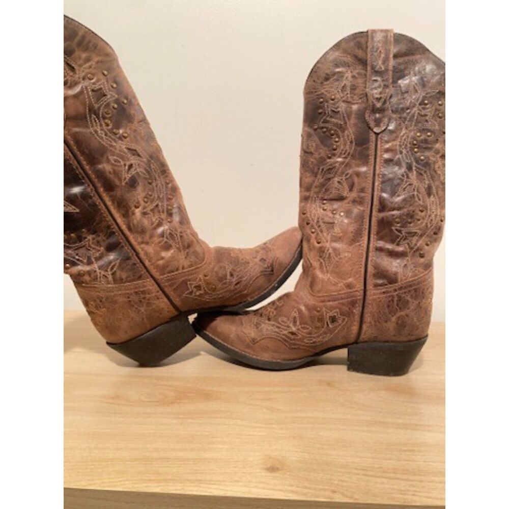 Laredo Western Boots Womens 8 Brown Leather Studded Embroidered Cowgirl - Picture 5 of 8